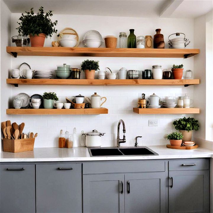 open shelving for u shaped kitchen