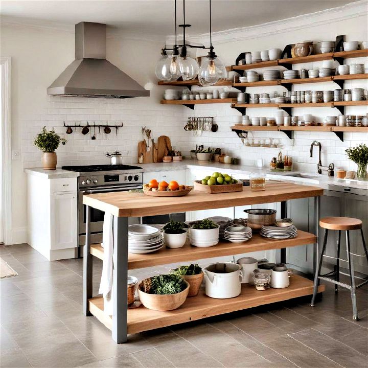 open shelving island to encourages organized display