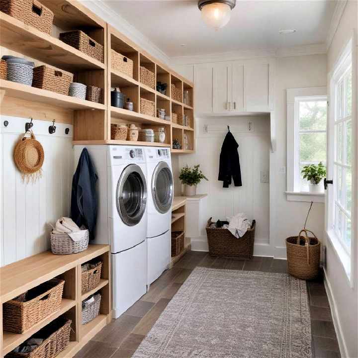 open shelving mudroom laundry room