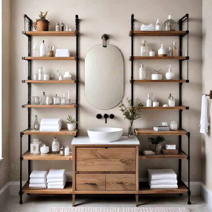 open shelving unit for bathroom