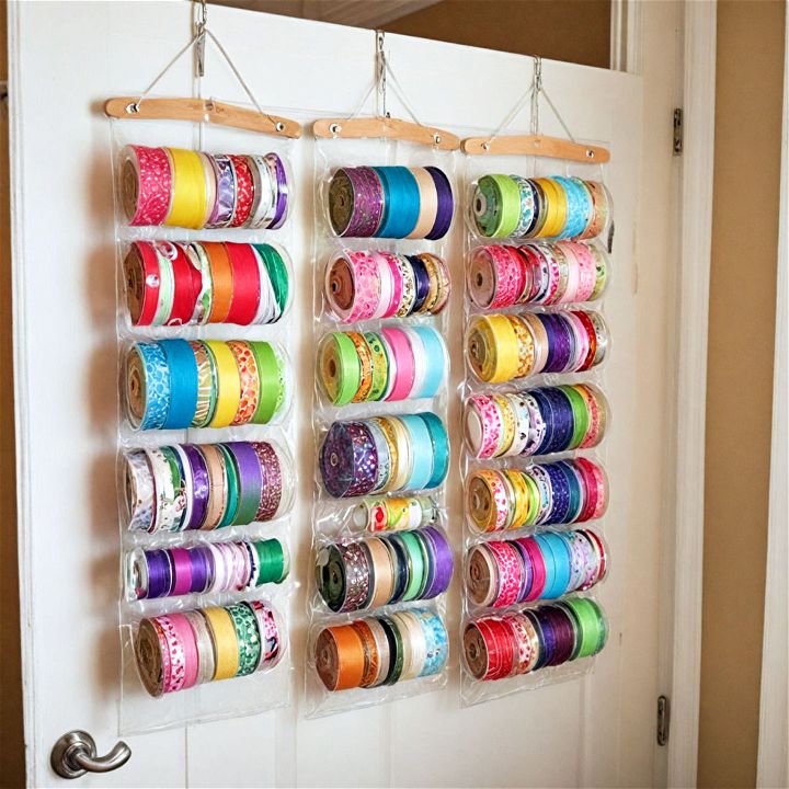 organize your ribbon spools with hanging bags
