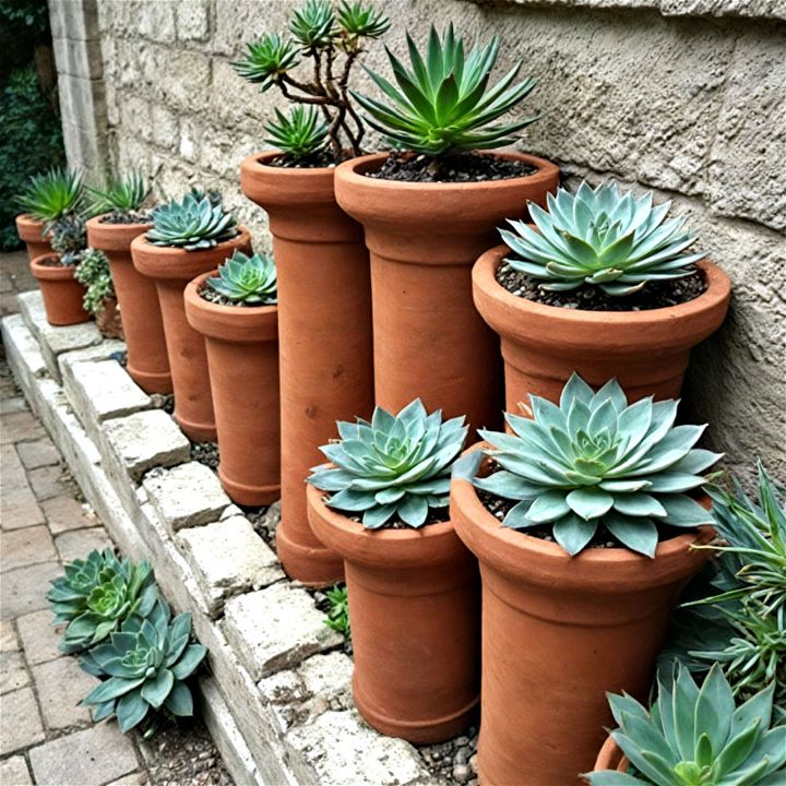 outdoor clay pipes for succulent container
