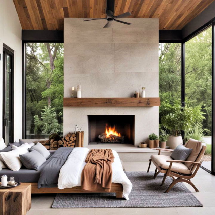 outdoor inspired fireplace for bedroom