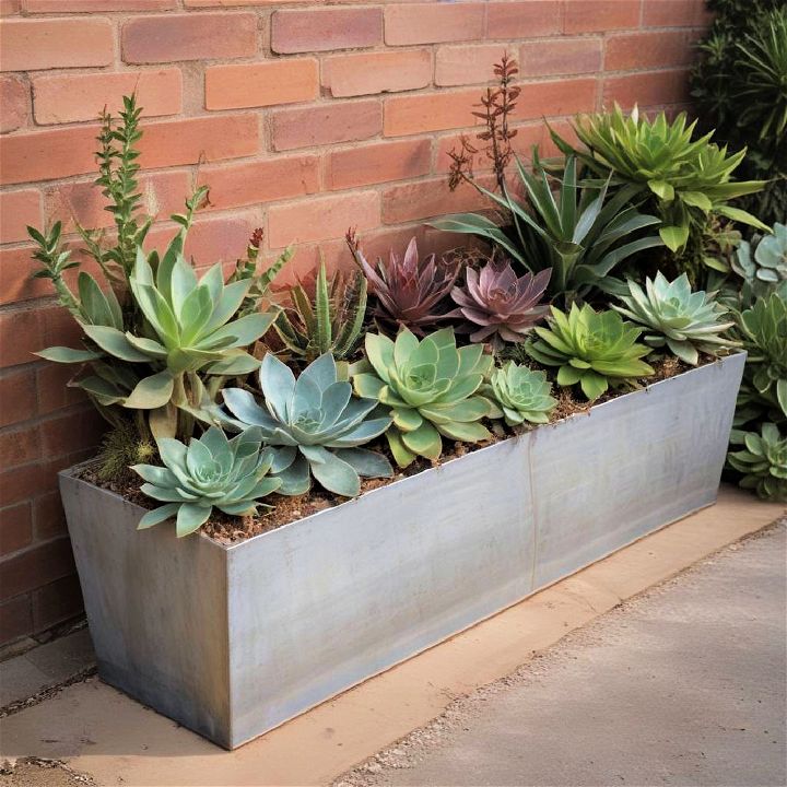 outdoor metal troughs for succulent container