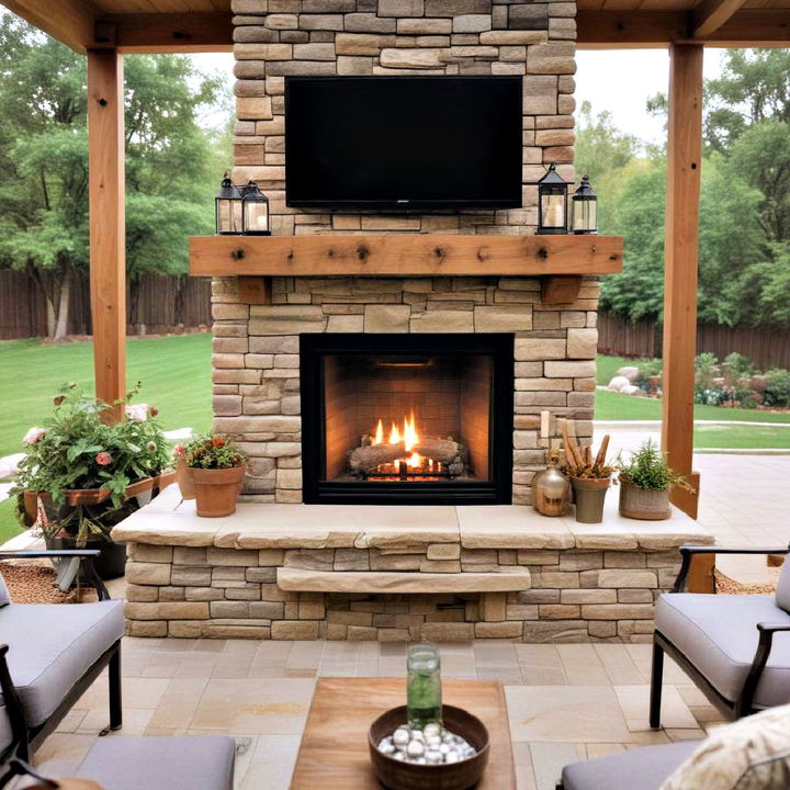 outdoor tv fireplace combo idea