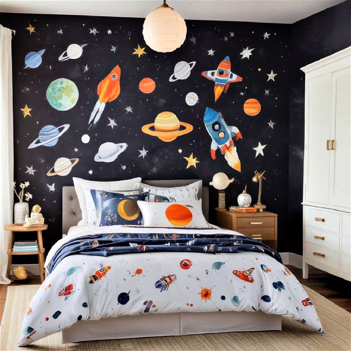 outer space and astronaut theme bedroom