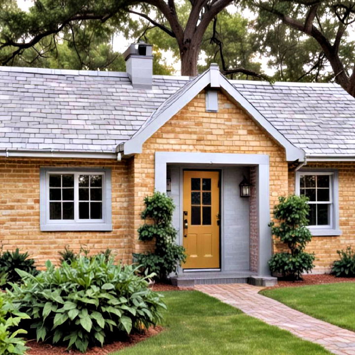 painted brick house with metallic accent