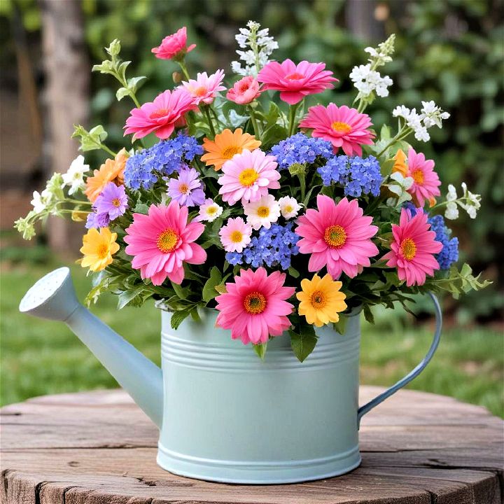 painted watering can centerpiece