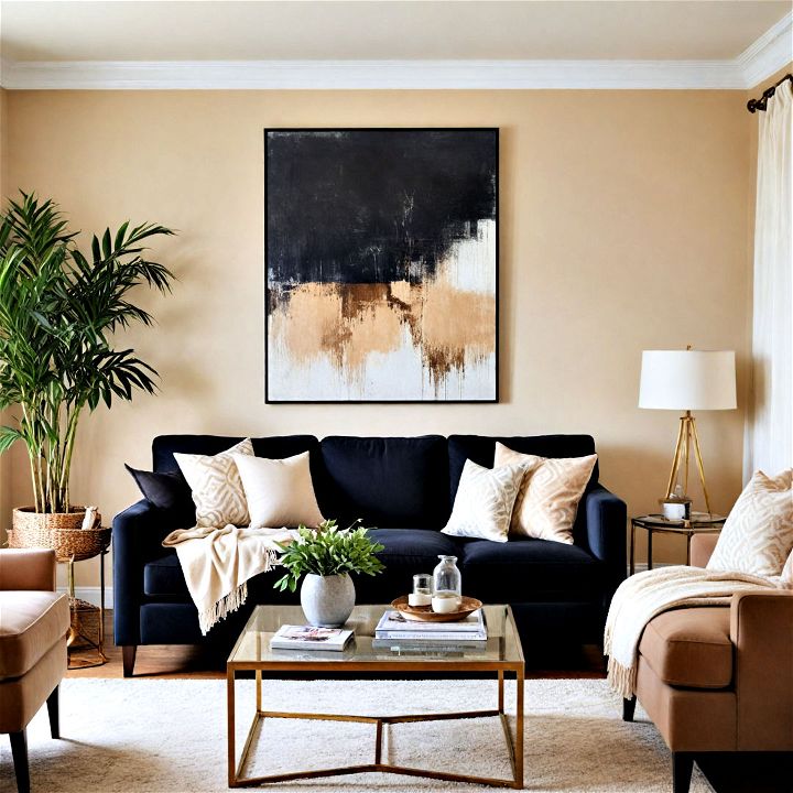 pair your black couch with neutral tones