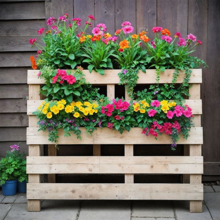 pallet to colorful flower planter
