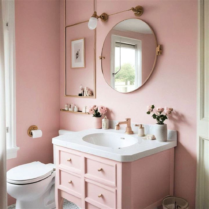 pastel pink small bathroom
