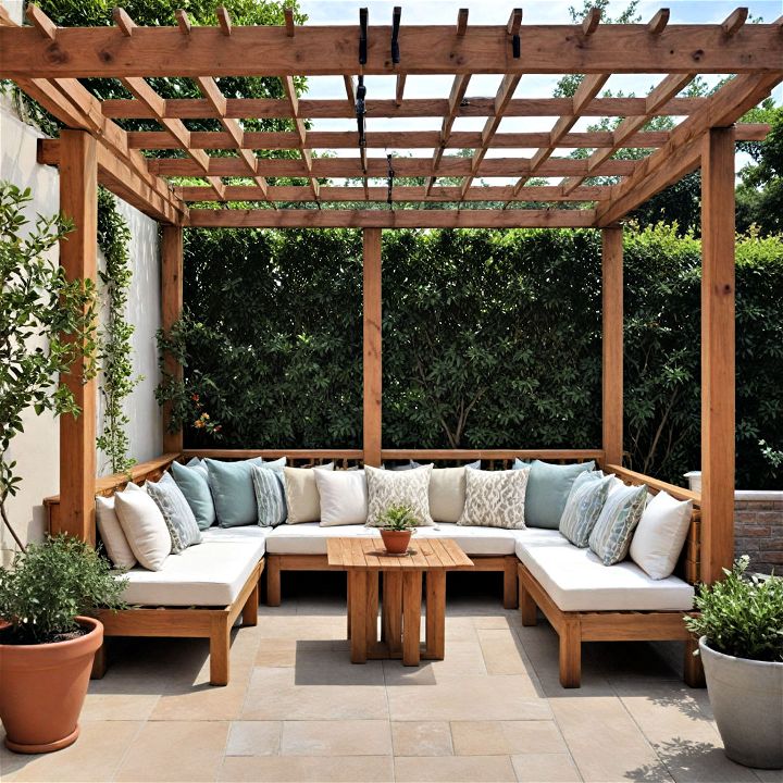 patio pergola with built in seating