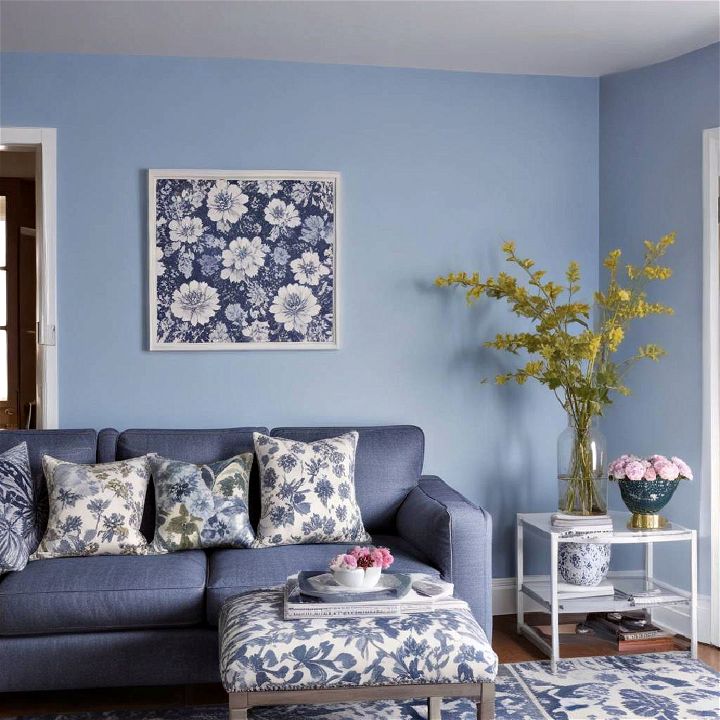 patterned blue living room