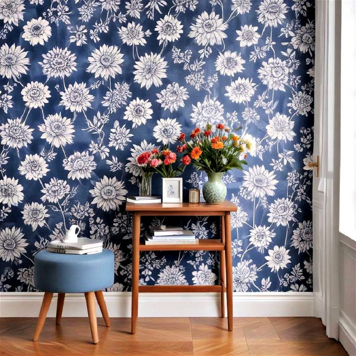 patterned blue wallpaper to add texture