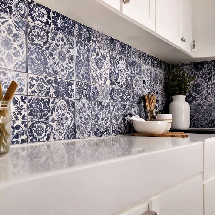 patterned ceramic tiles backsplash