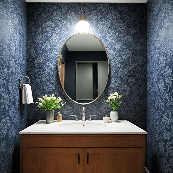 patterned wallpaper for dark bathroom