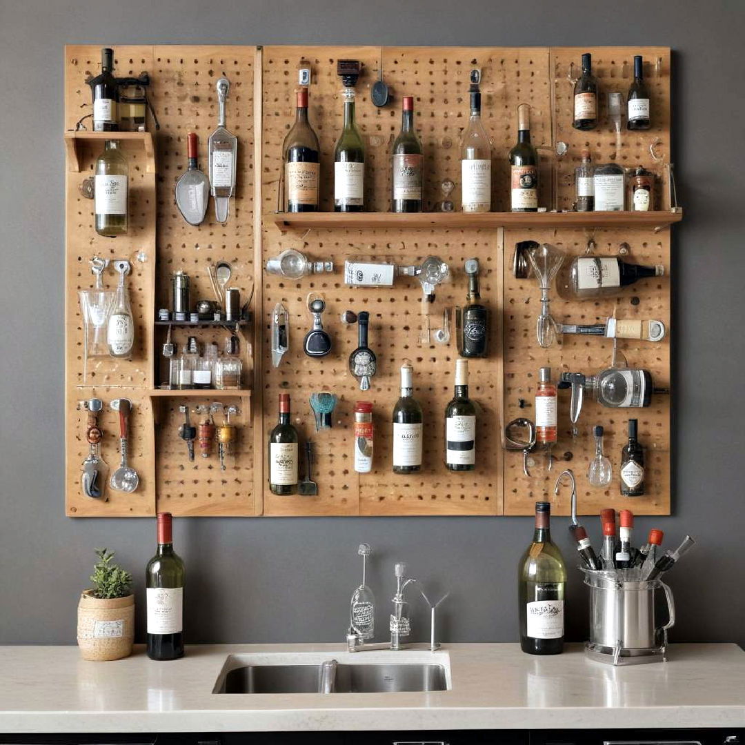 pegboard home bar organization