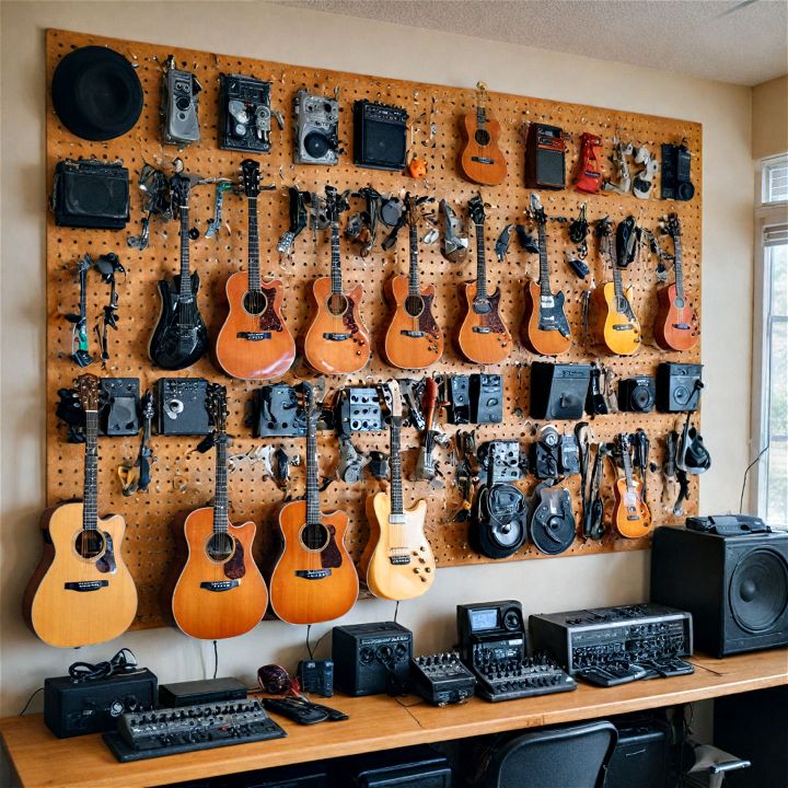 pegboard music room setup