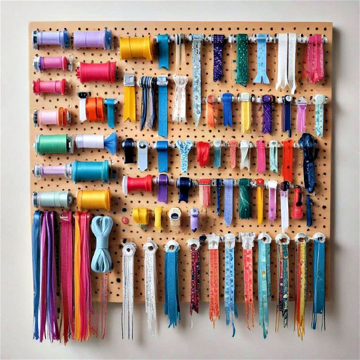 pegboard wall to organize your ribbons