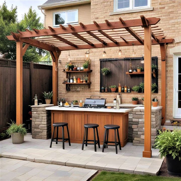 pergola with a built in bar for casual drinks