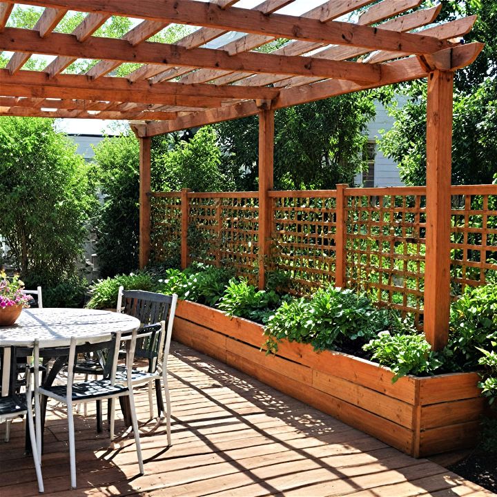 pergola with planter boxes for flowers or herbs