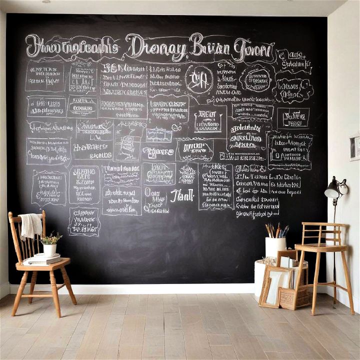 photography studio with a chalkboard wall