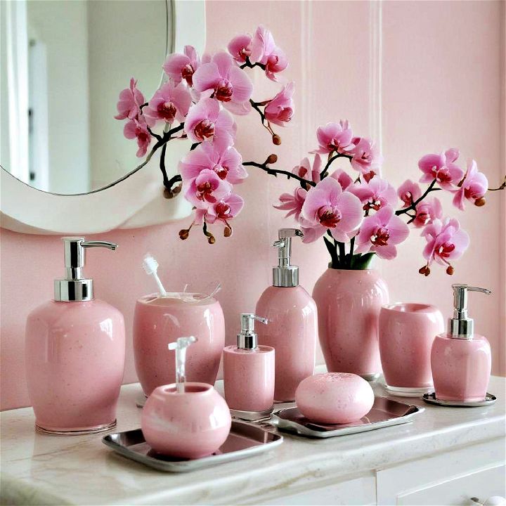 pink accents and decor for bathroom