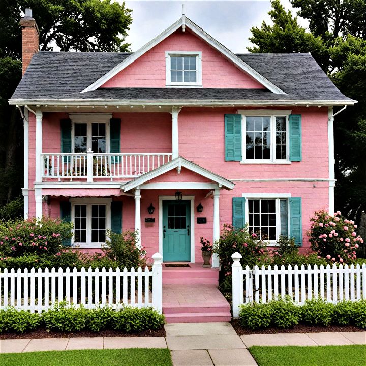 pink and green house exterior