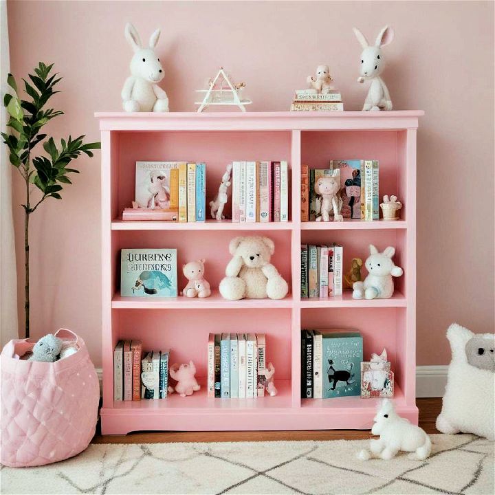 pink bookcase for storage