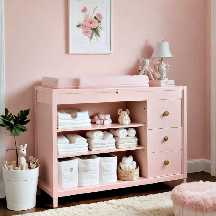 pink changing table with ample storage