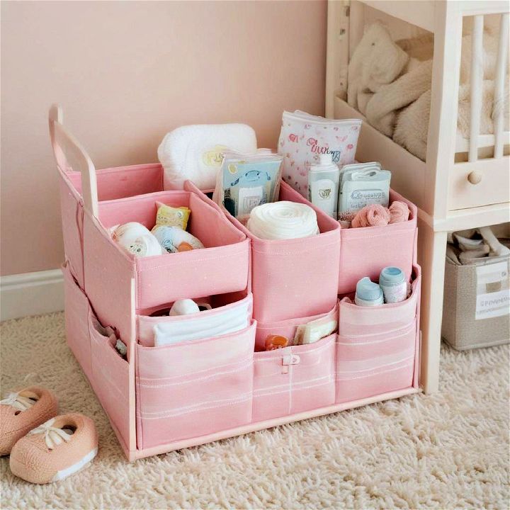 pink diaper caddy for nursery
