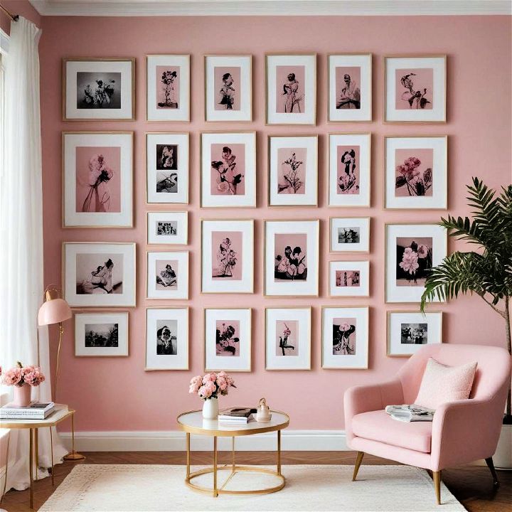 pink gallery wall into room