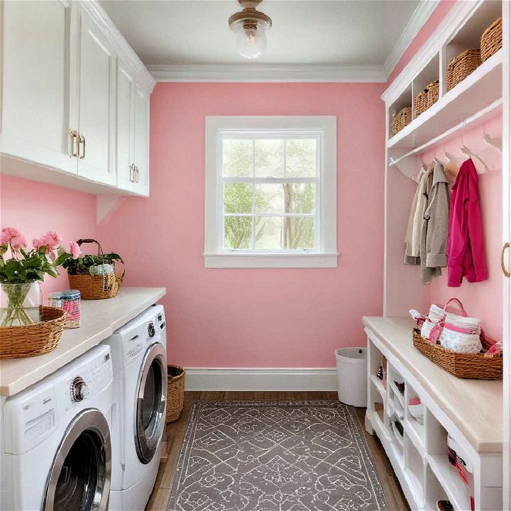 pink mudroom laundry room