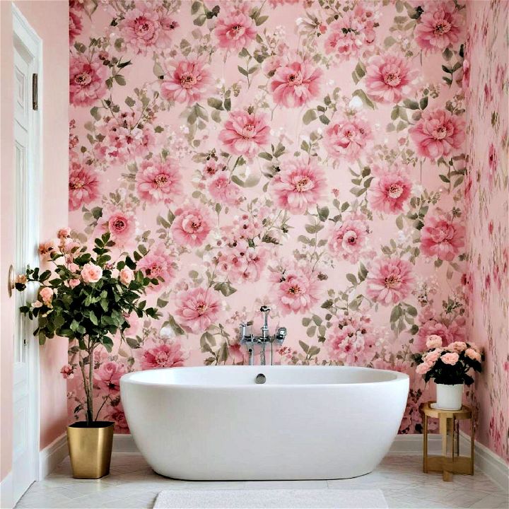 pink wallpaper for bathroom