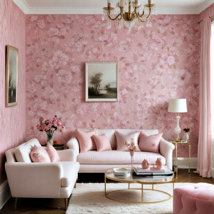 pink wallpaper for living room