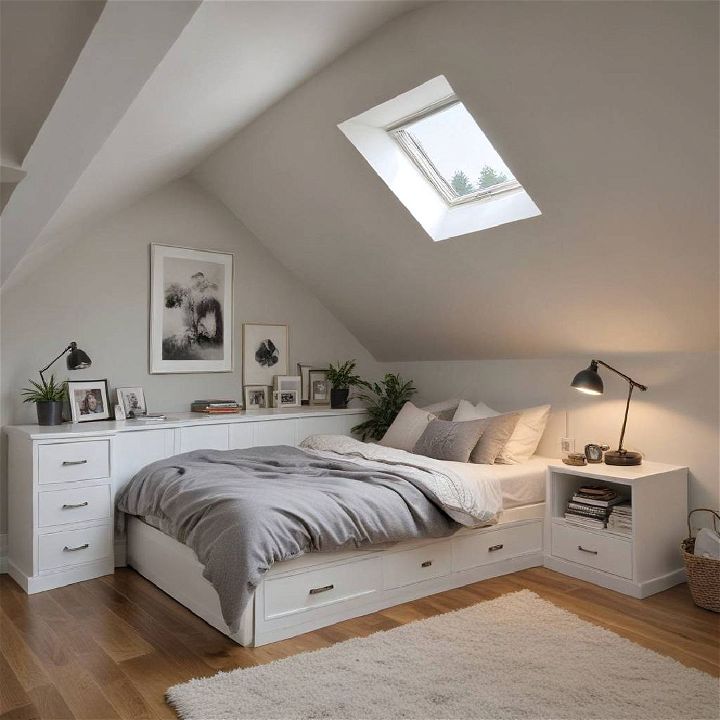 place beds in corners of an attic room