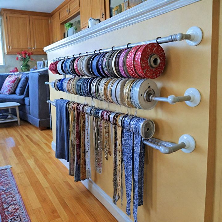 place your ribbon spools on curtain rods