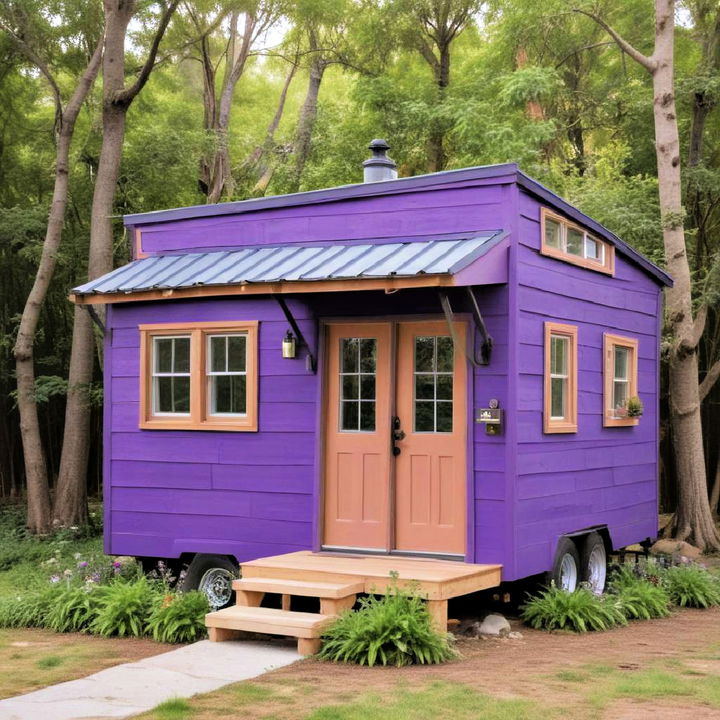 playful and bright purple tiny house