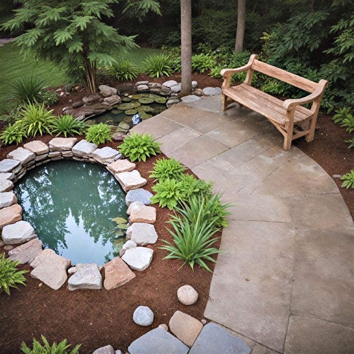 pond with a sitting area for relaxation