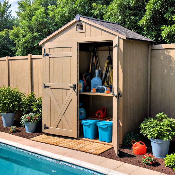 poolside storage shed for above ground pool