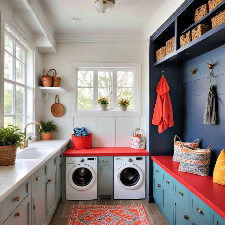 pop of color mudroom laundry room