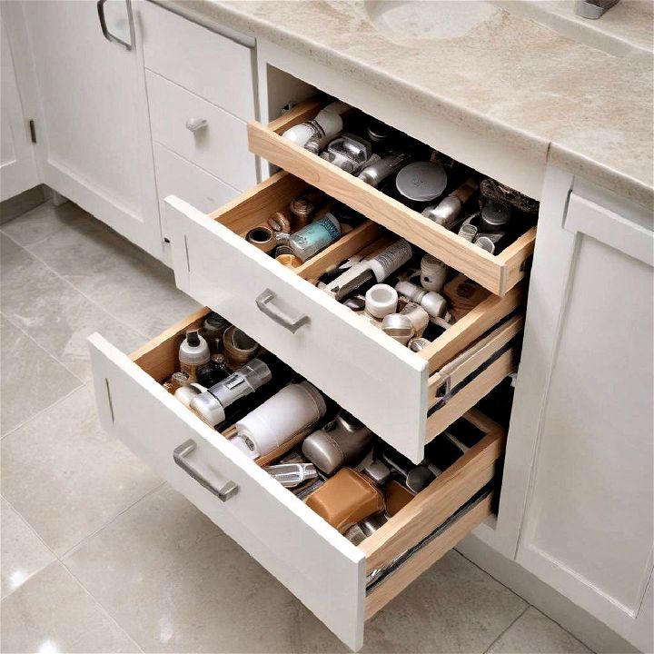 pull out drawers to store bathroom items