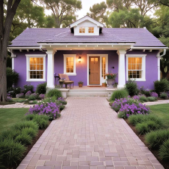 ranch style house in a muted lavender shade