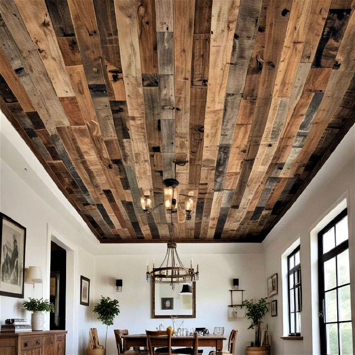 reclaimed wood ceiling to add character