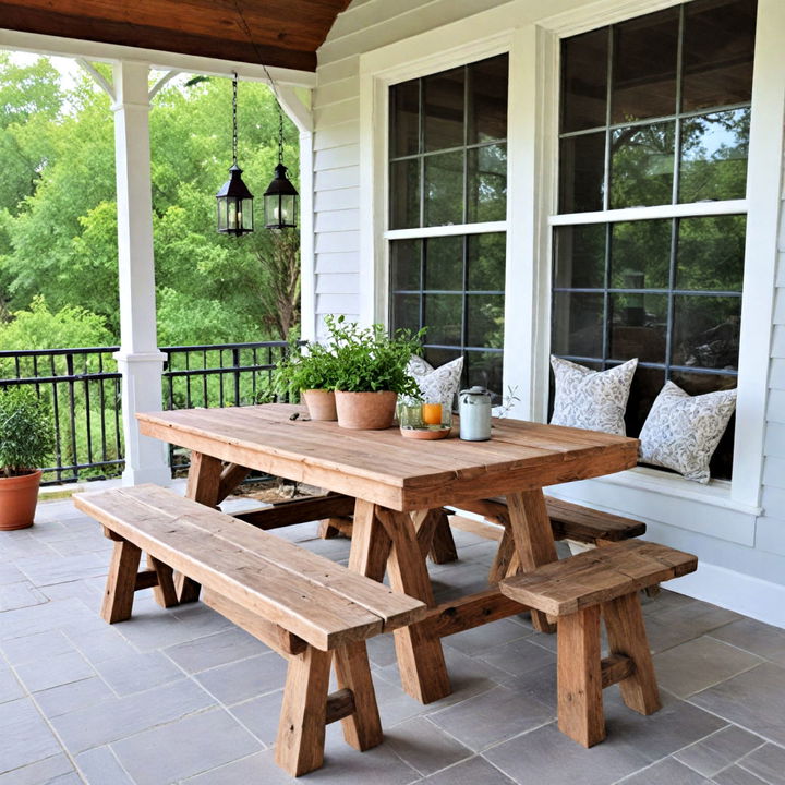 reclaimed wood table for farmhouse porch