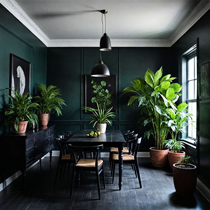 refreshing black and green dining room