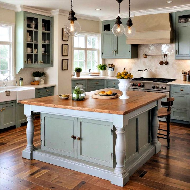 repurposed furniture island to add character to your kitchen