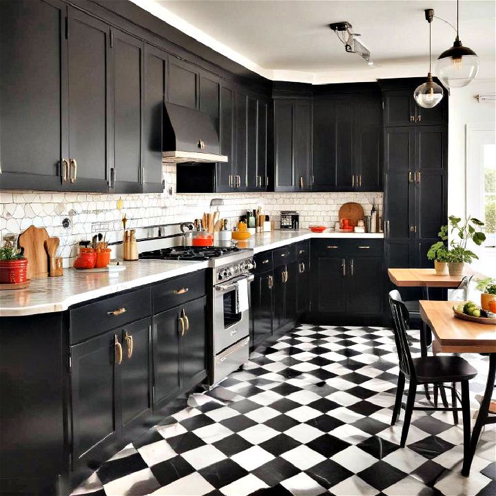 retro themed kitchens with beautiful black cabinets