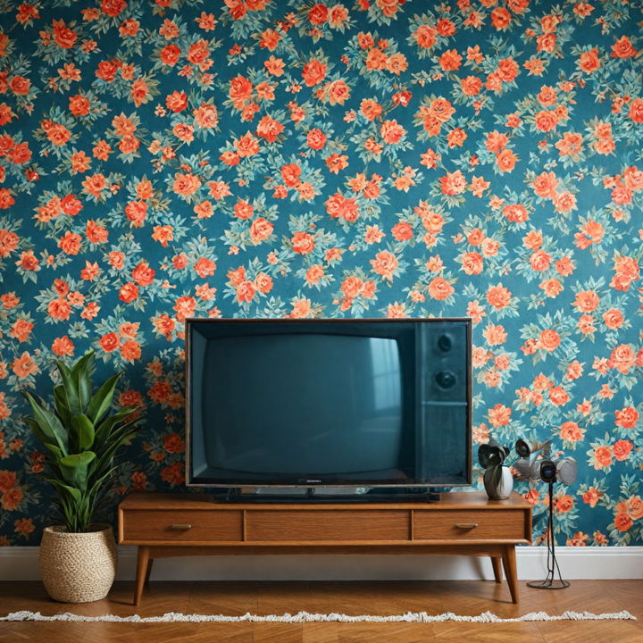 retro wallpaper accent as your tv wall backdrop