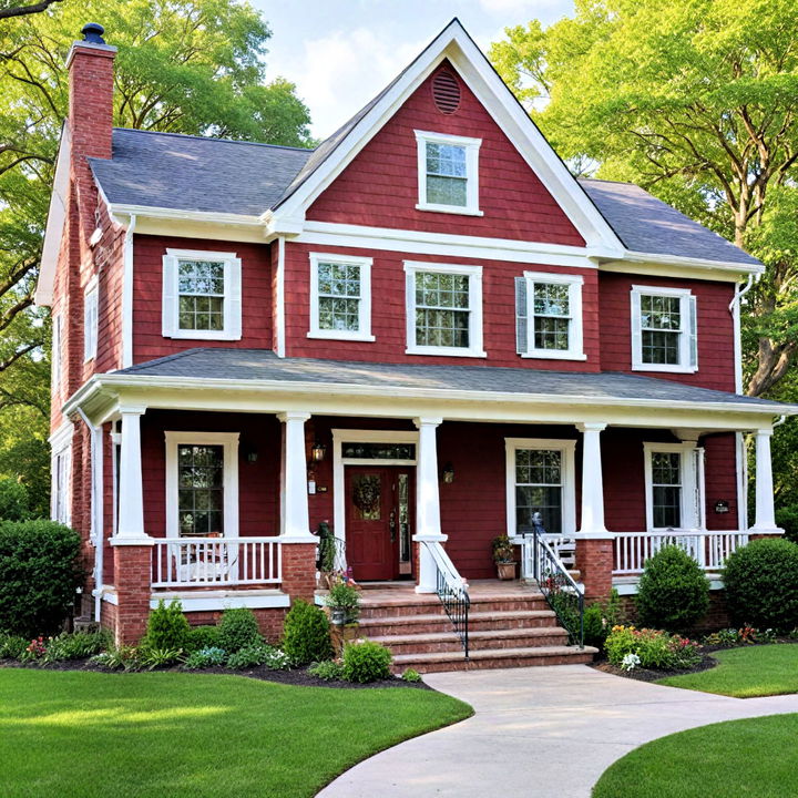 rich maroon house color with white trim